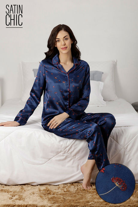 Navy satin outlet pyjama set